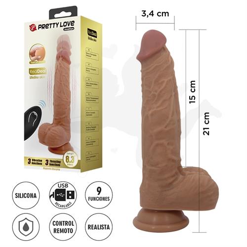 Dildo realista con control remoto: vibración, empuje automático y base con ventosa